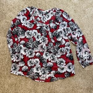 Liz Claiborne Red and Gray Floral Top